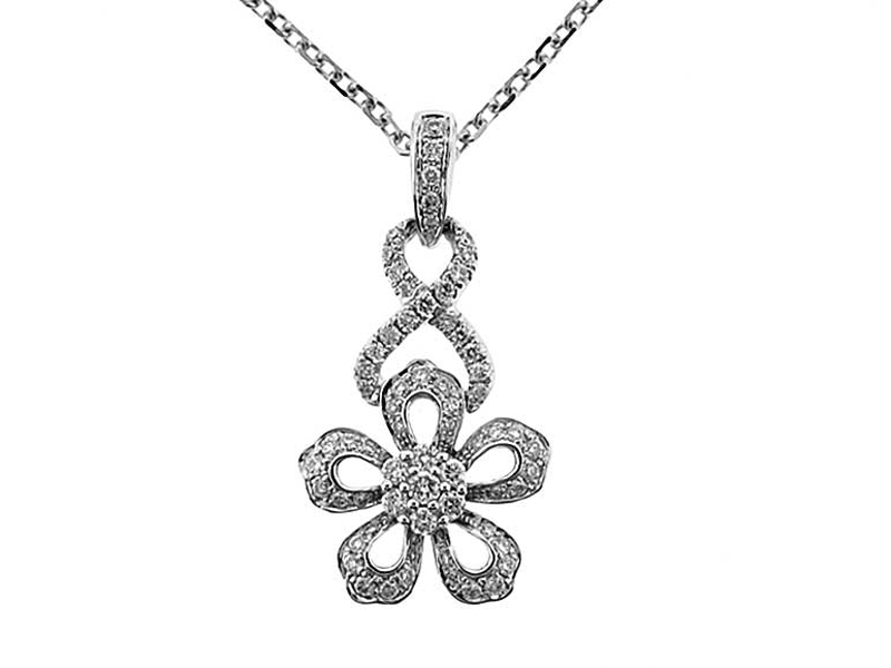 Dangling Flower Pendant with Diamonds Set in 18k White Gold