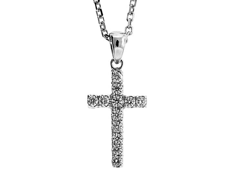 Cross Pendant with Prong Set Diamonds in 18k White Gold