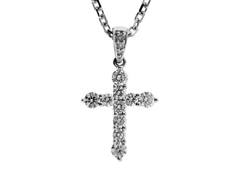 Cross Pendant with Prong Set Diamonds in 18k White Gold