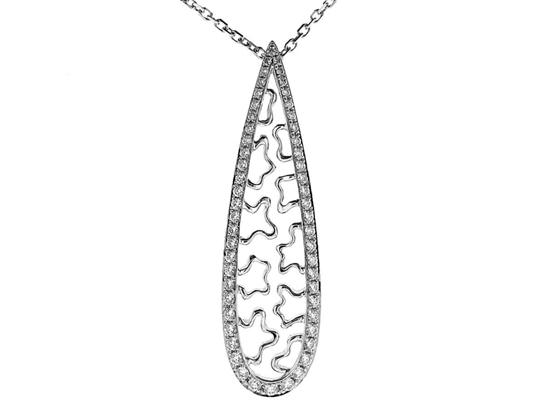 Long Vertical Pendant with Abstract Designs and Diamonds Set in Platinum