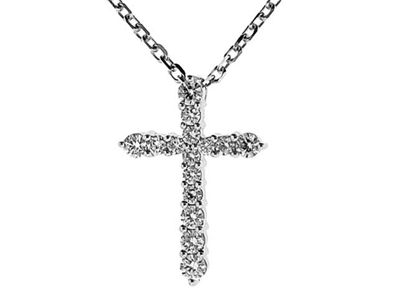 Cross Pendant with Prong Set Diamonds Set in 18k White Gold