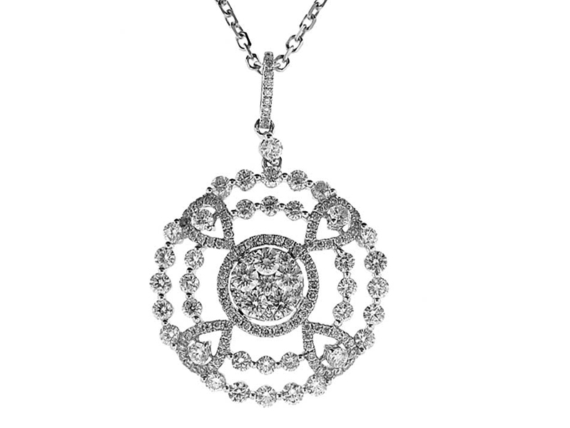 Triple Halo Pendant with Diamonds and a Cluster Center Set in 18k White Gold