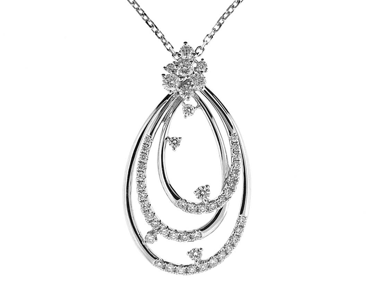 Triple Drop Shaped Pendant with Diamonds Set in 18k White Gold