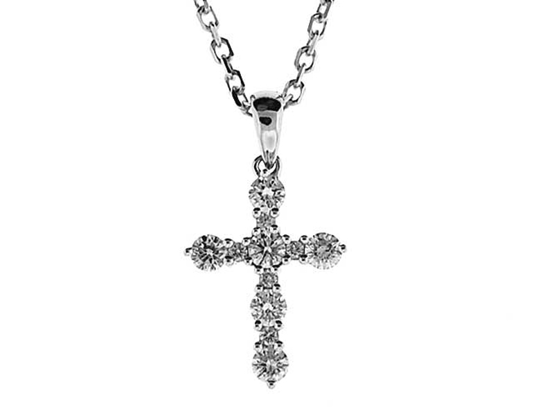 Cross Pendant with Prong Set Diamonds in 18k White Gold