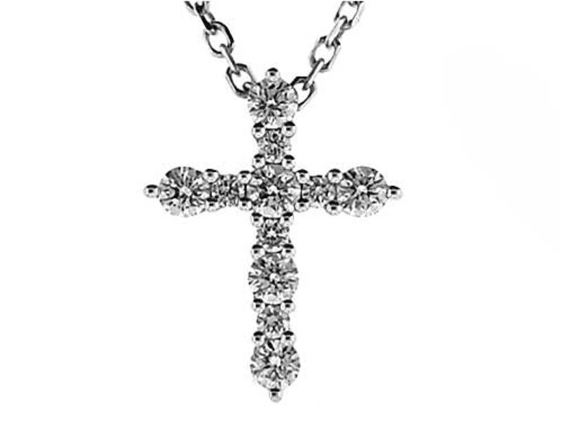 Cross Pendant with Prong Set Diamonds in 18k White Gold
