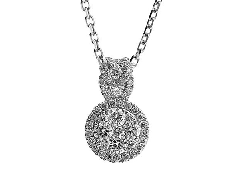Round Pendant with Cluster of Diamonds Surrounded by Halo in 18k White Gold