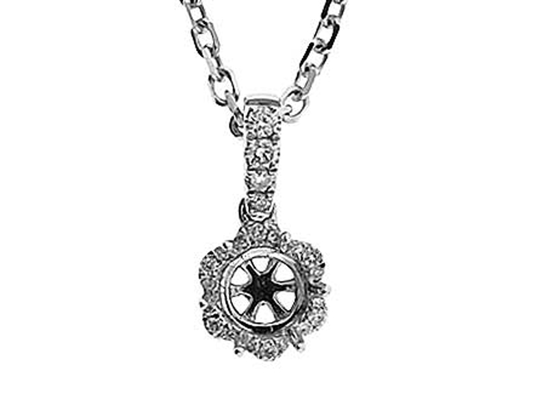 Flower Solitaire Pendant with Halo of Round Diamonds in 18k White Gold
