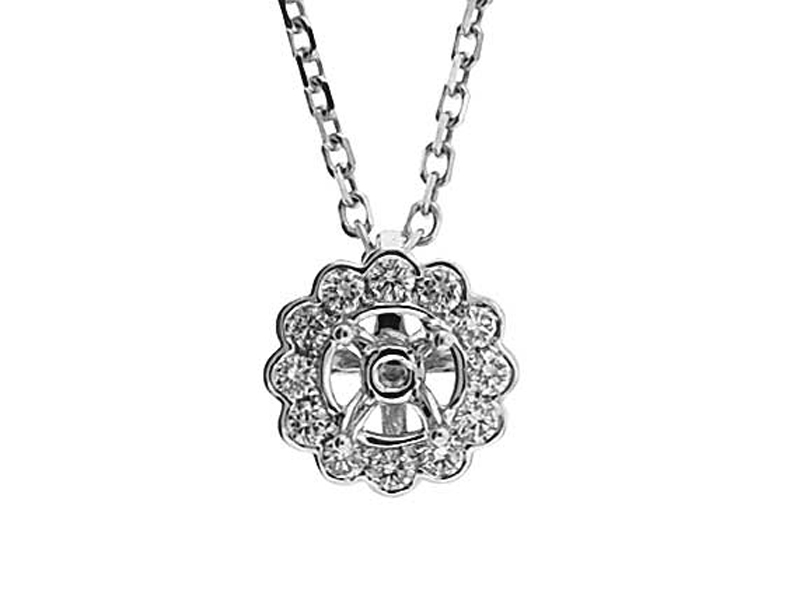 Flower Solitaire Pendant with Round Diamonds Set Within 18k White Gold