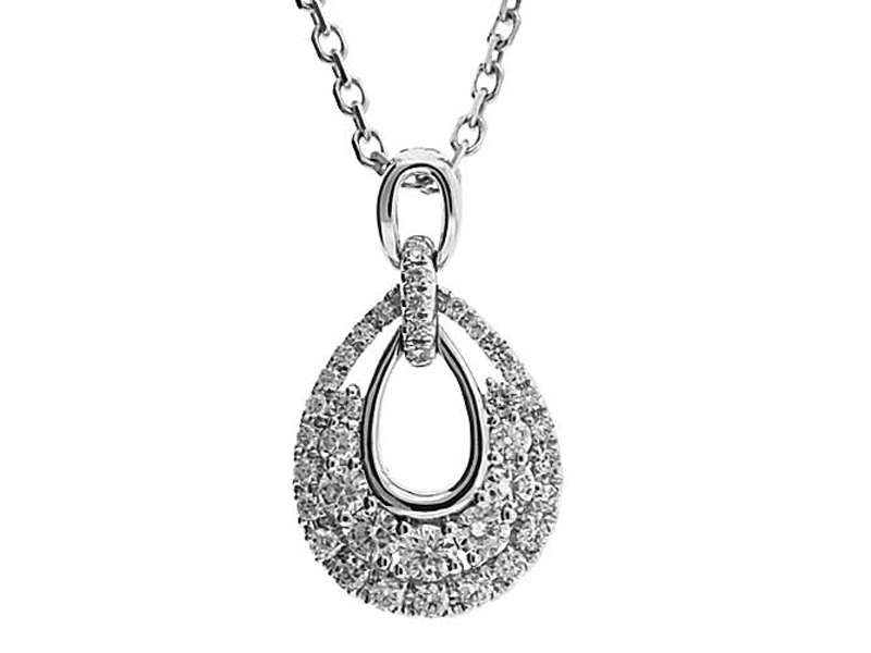 Drop Shape Graduated Pendant with Double Row of Diamonds Set in 18k White Gold
