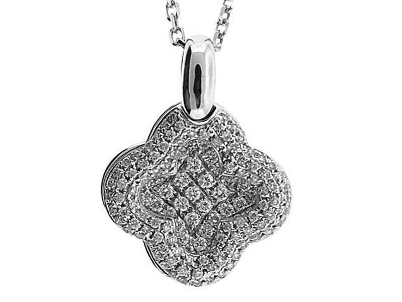 Swiveling Clover Pendant with Micro Pavé Set Diamonds in 18k White Gold