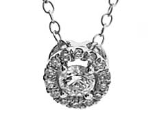 Solitaire Halo Pendant with Round Diamonds in 18k White Gold
