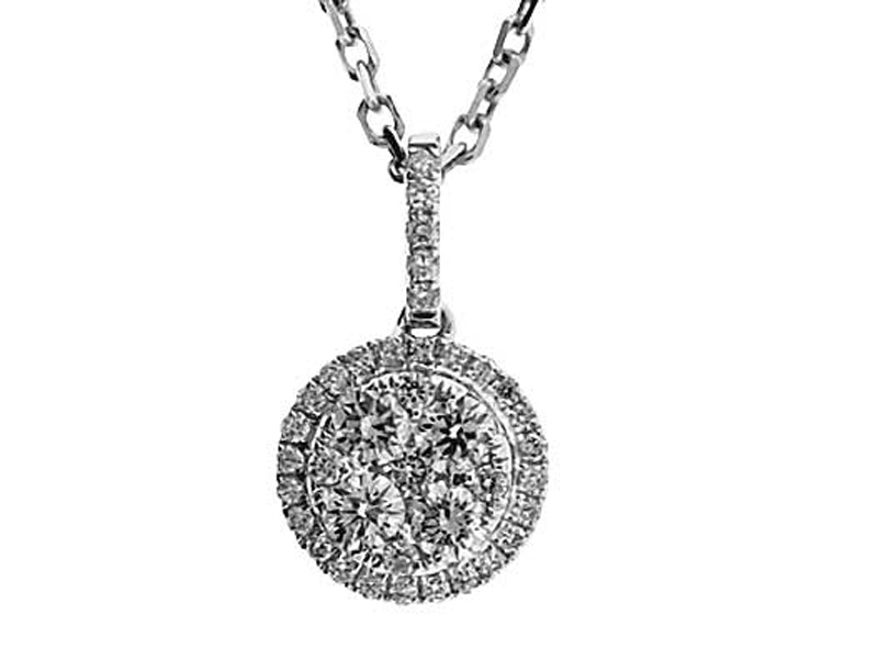 Round Halo Style Cluster Pendant with Round Diamonds Set in 18k White Gold