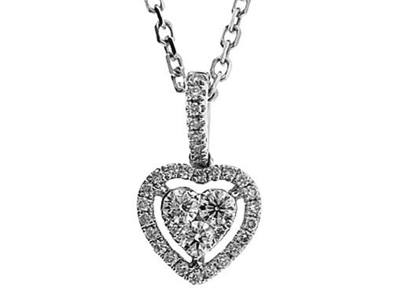 Halo Style Heart Pendant with Diamonds Set in 18k White Gold