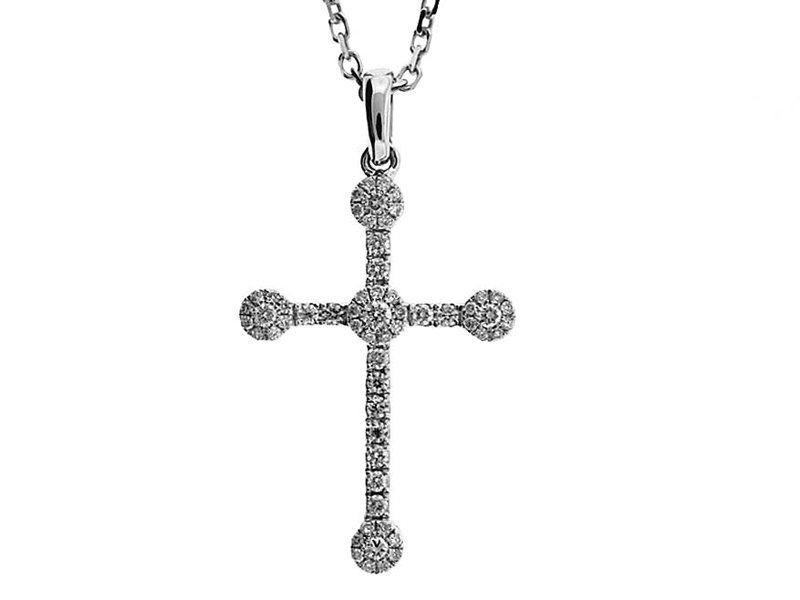 Cross Pendant with Micro Prong Set Diamonds in 18k White Gold