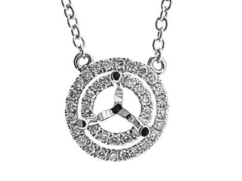 Round Double Halo Solitaire Necklace with Diamonds in 18k White Gold