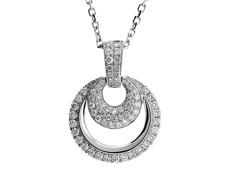 Graduated Double Circle Pendant with Diamonds Set in 18k White Gold