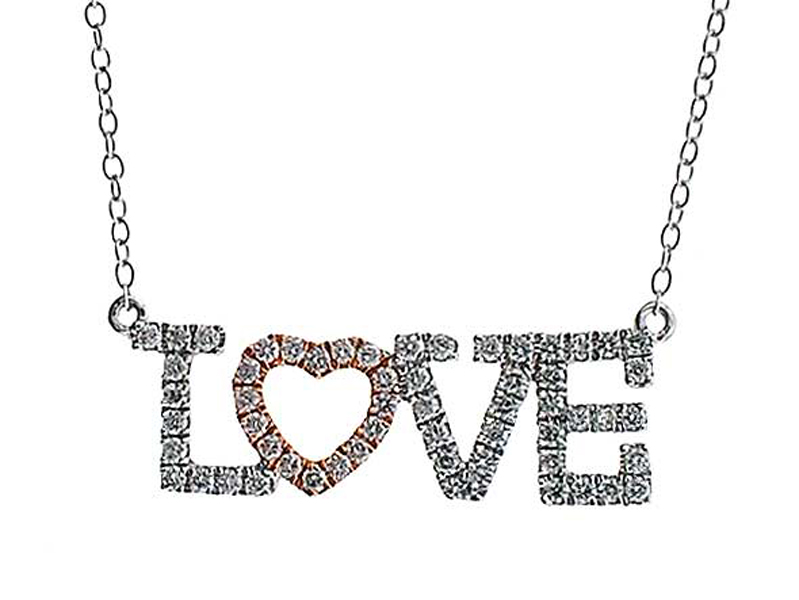Two Tone Block Letters LOVE Diamond Necklace