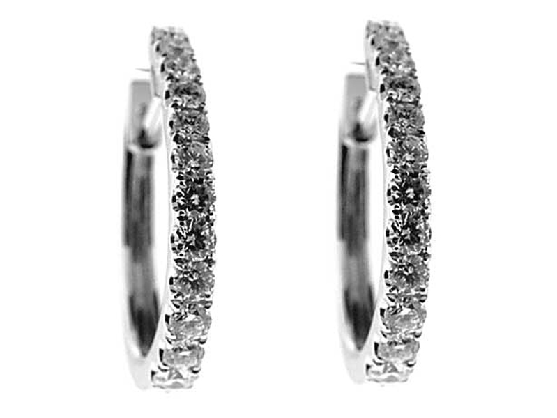 Hoop Earrings with Prong Set Diamonds in 18k White Gold
