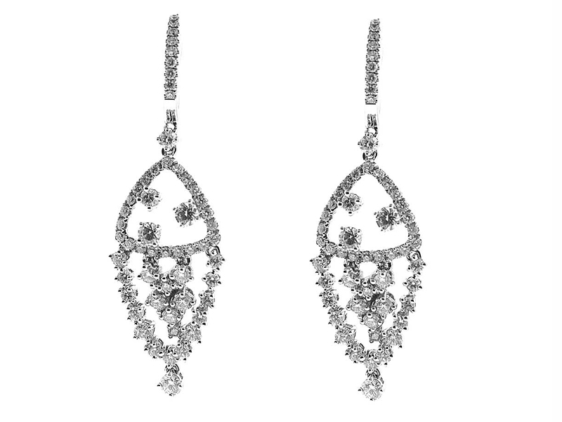 Dangling Hoop Earrings with Scattered Floating Diamonds Design in 18k White Gold