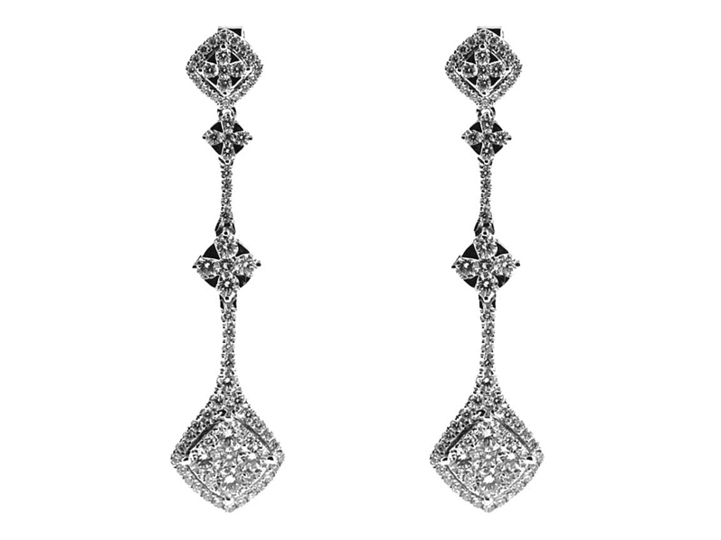 Long Dangling Drop Fancy Diamond Earrings in 18kt White Gold