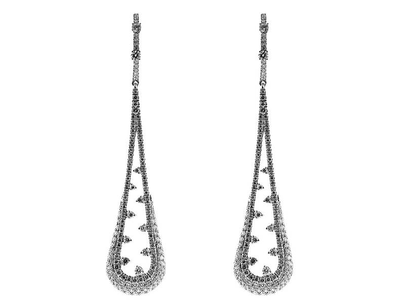 Long Dangling Earrings with Floating and Pavé Set Diamonds in 18kt White Gold