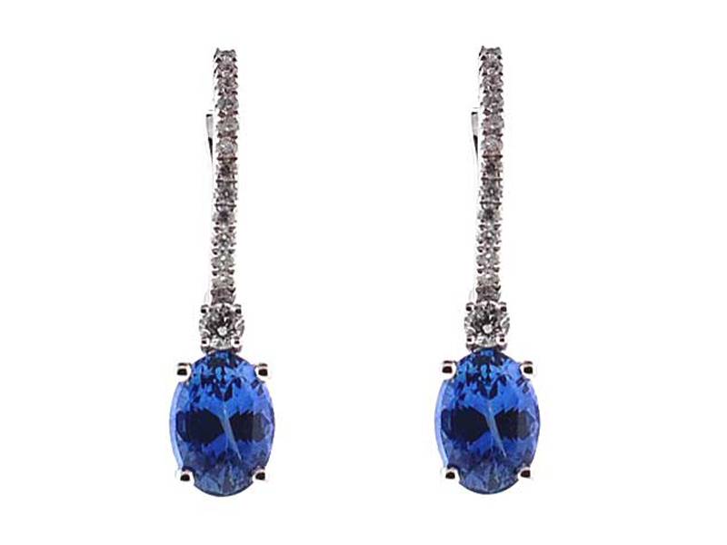 Oval Sapphire Dangling Hoop Earrings with Diamonds in 18k White Gold